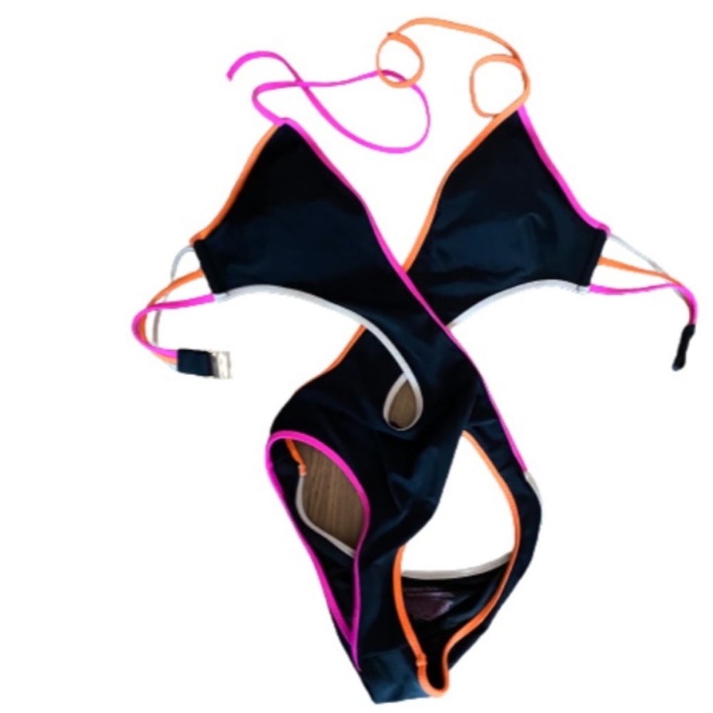 NWOT Victoria’s Secret Monokini Black w/ Orange and Pink Trim Size M